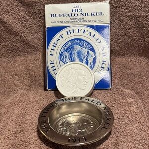 Avon Buffalo Nickel Silver Soap Dish with a Round White Soap for Men in CLINT